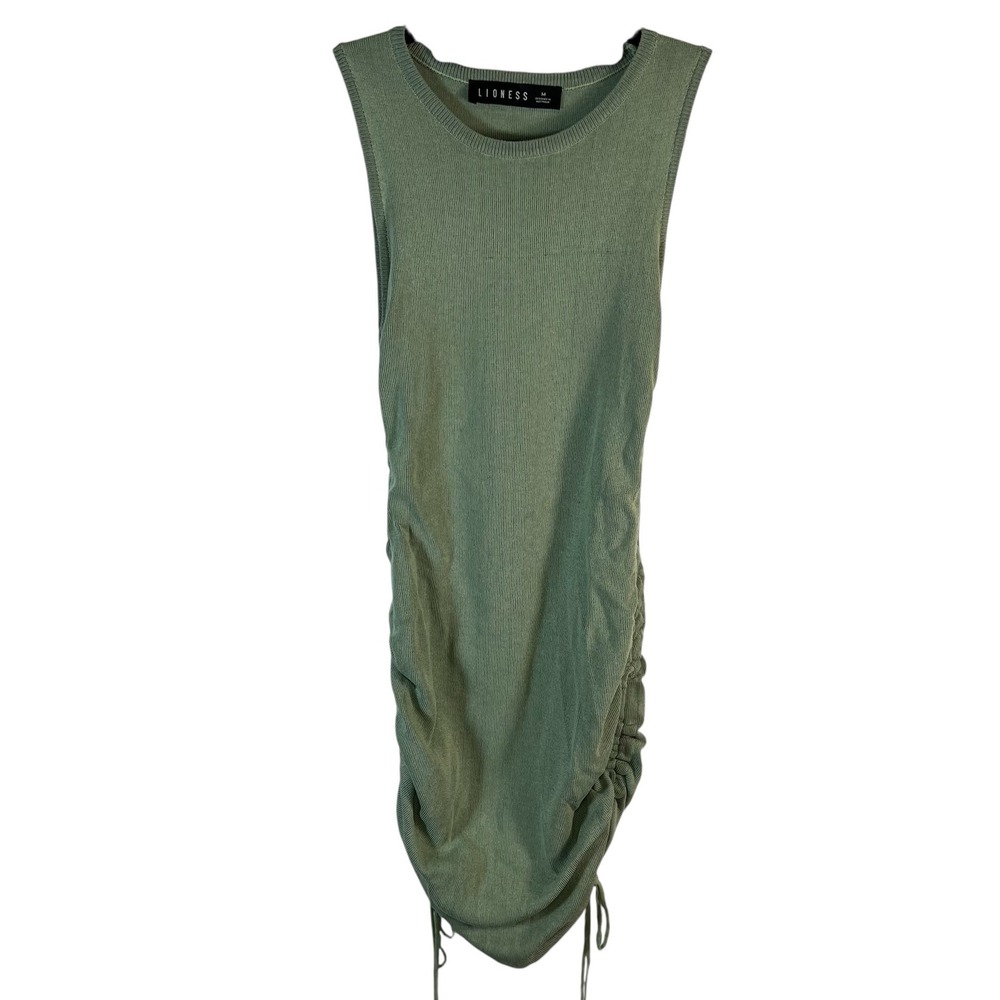 Lioness Military Minds Sage Green Ribbed Knit Ruched Mini Dress Womens Size M